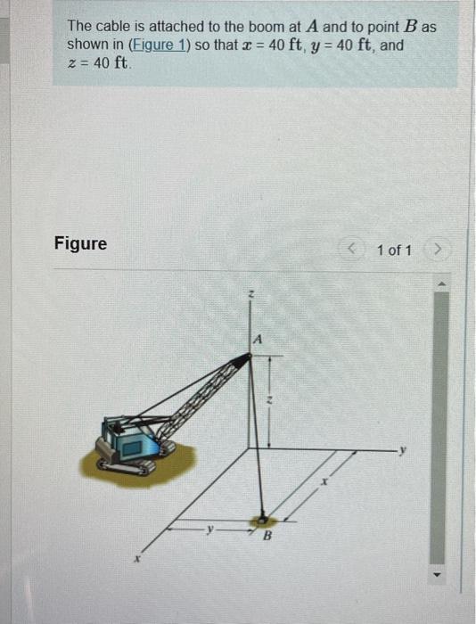 [Solved]: The Cable Is Attached To The Boom At ( A ) And