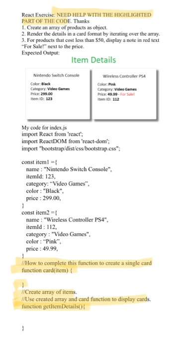 Solved React Exercise: **NEED HELP WITH THE CODE. Thanks1. | Chegg.com