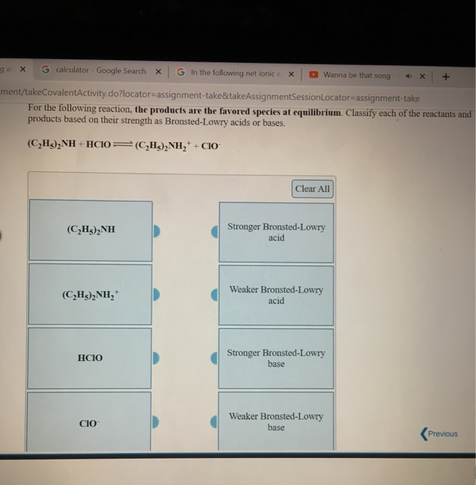 Solved CIO CH3 2NH2 HCIO C2H3 2NH Clear All CAH NH