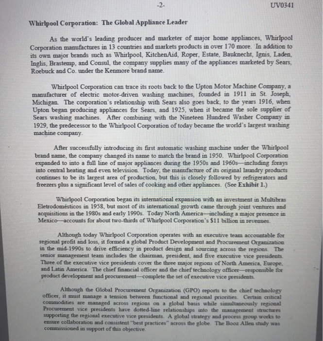 Whirlpool Corporate Global Procurement Case Chegg 