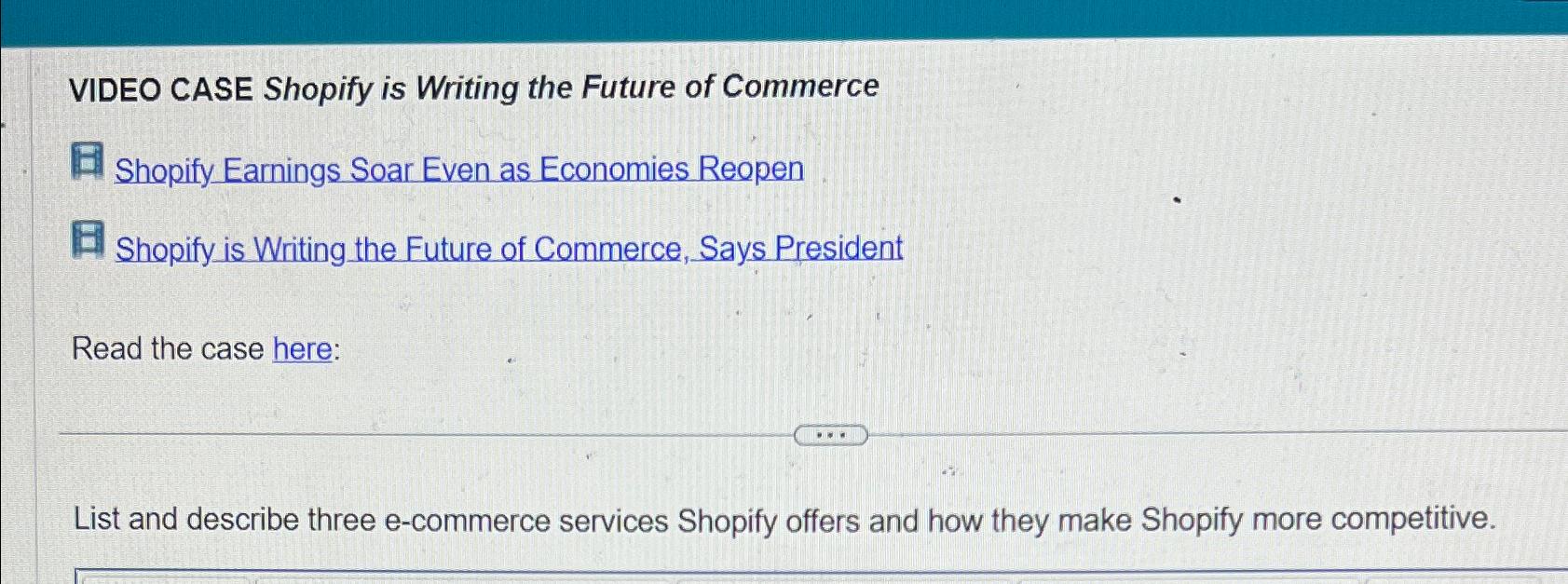 Solved VIDEO CASE Shopify is Writing the Future of | Chegg.com