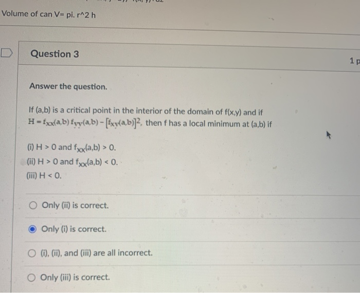 Solved Volume of can V= pi. r^2 h Question 3 1p Answer the | Chegg.com