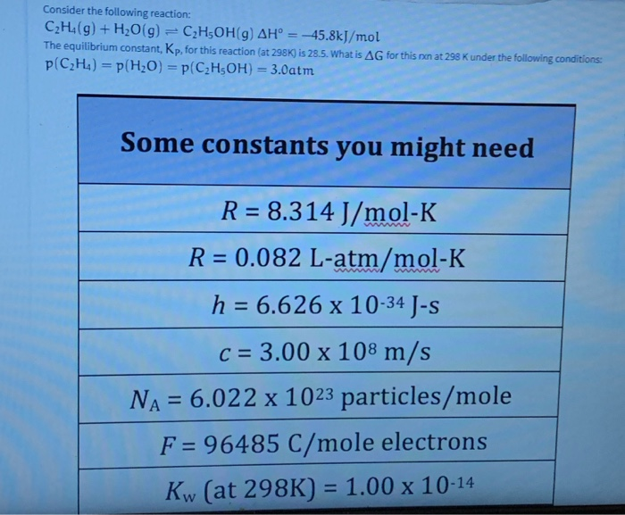 Solved Consider the following reaction C2H4 g H2O g Chegg