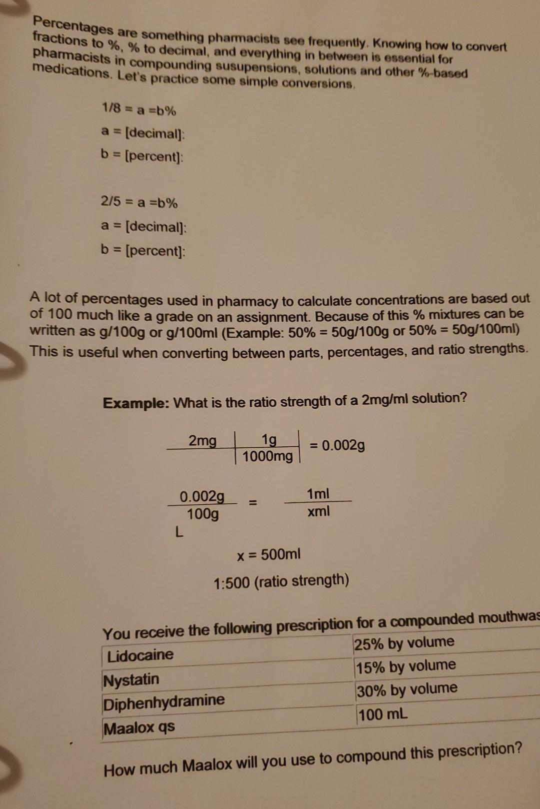 Solved Percentages are something pharmacists see frequently ...