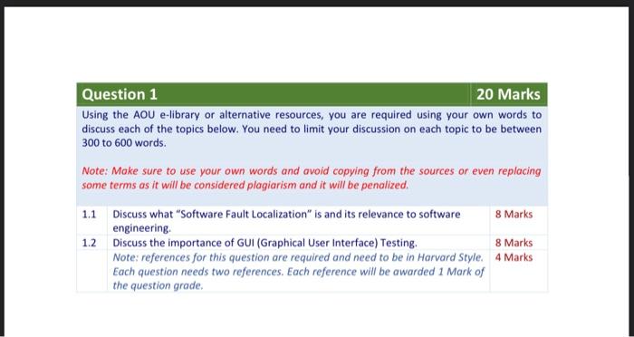 Solved Question 1 20 Marks Using the AOU e-library or | Chegg.com