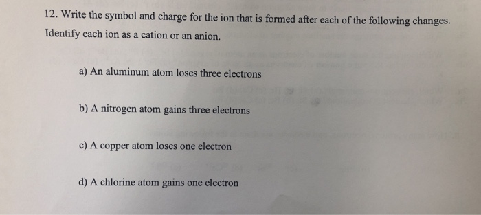 Solved 12. Write The Symbol And Charge For The Ion That Is | Chegg.com