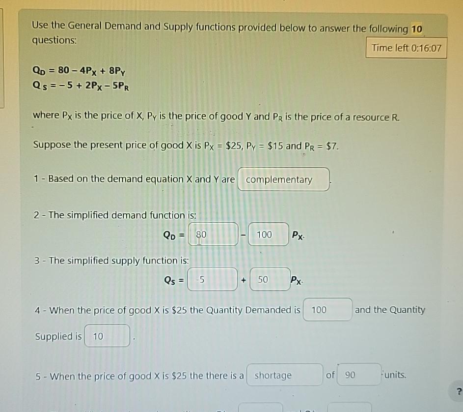 Solved Use the General Demand and Supply functions provided | Chegg.com