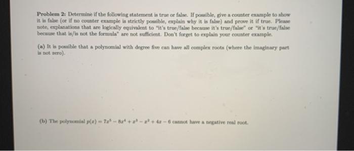 Solved Problem 2: Determine if the following statement is | Chegg.com