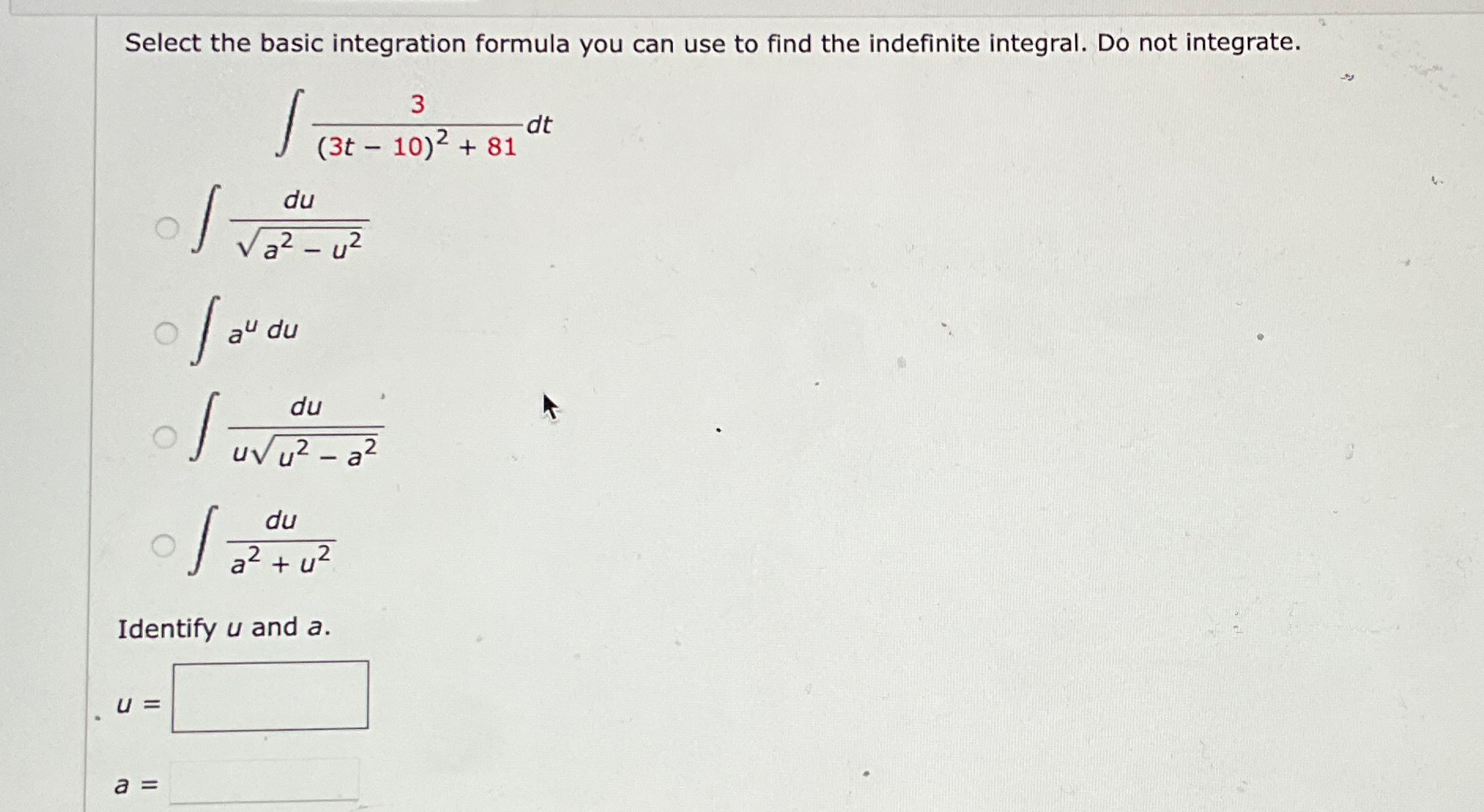 Solved Select the basic integration formula you can use to | Chegg.com