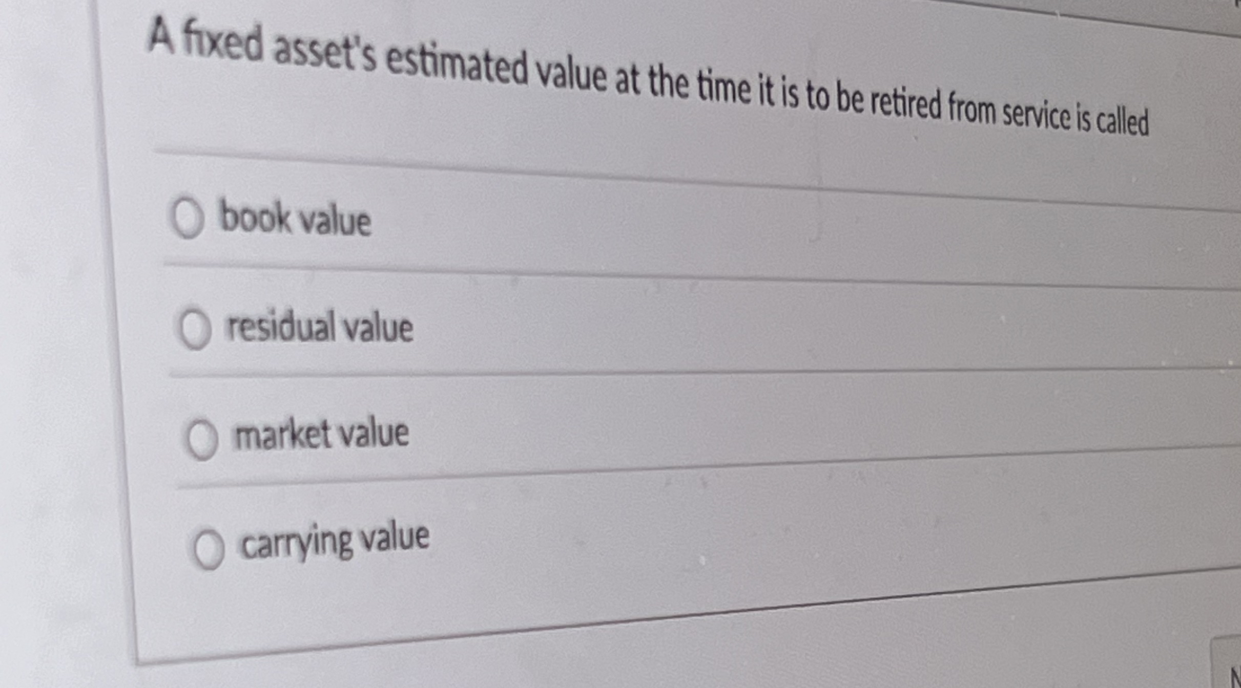 Solved A fixed asset's estimated value at the time it is to | Chegg.com