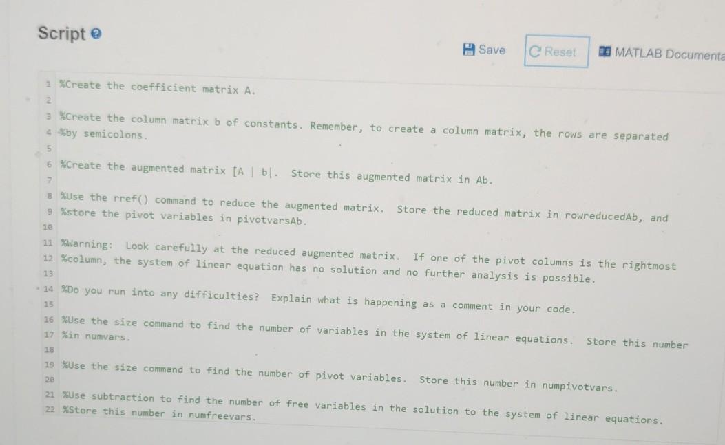 Solved MATLAB: Augmented Matrices In this activity you will | Chegg.com