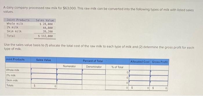 Solved A Dairy Company Processed Raw Milk For $63,000. This | Chegg.com