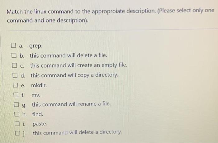 Solved Match the linux command to the approproiate | Chegg.com