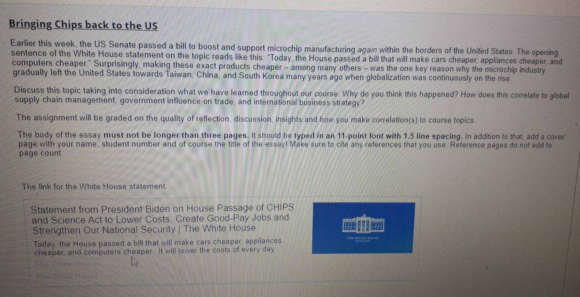 Solved Bringing Chips back to the US Earlier this week, the