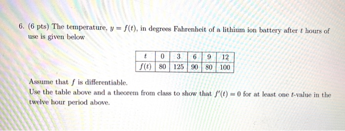 Solved 6 6 Pts The Temperature Y Ft In Degrees F