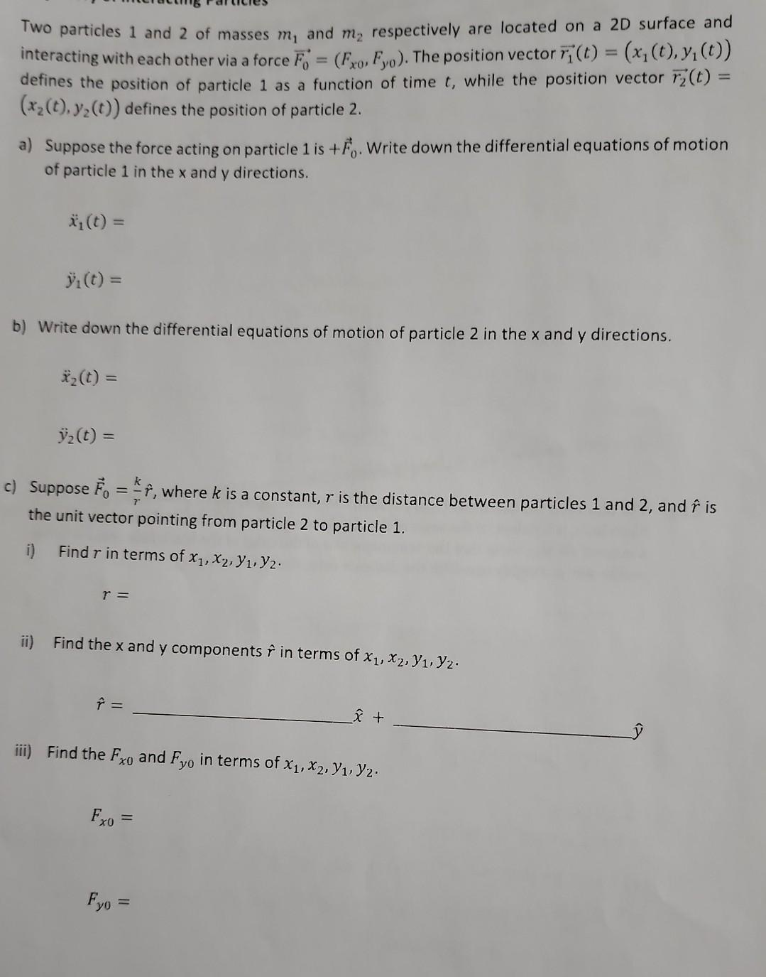 Solved Two particles 1 and 2 of masses m, and m₂ | Chegg.com
