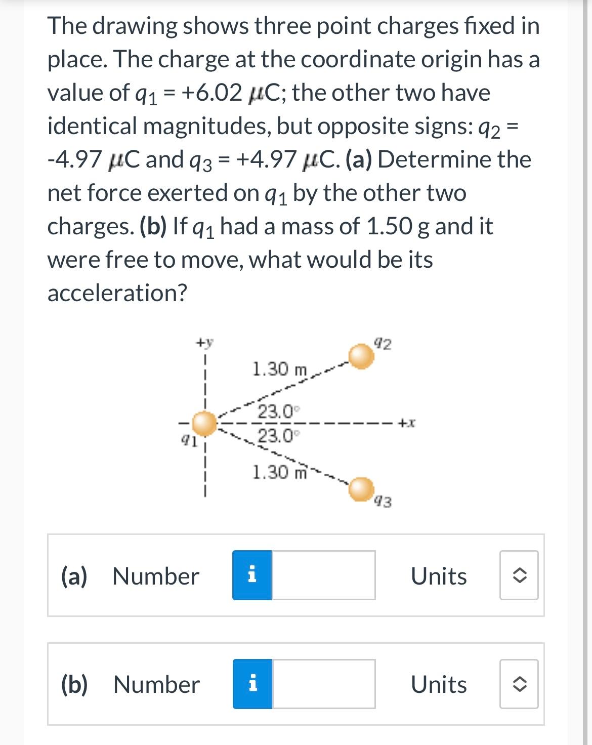 Solved The drawing shows three point charges fixed in place. | Chegg.com