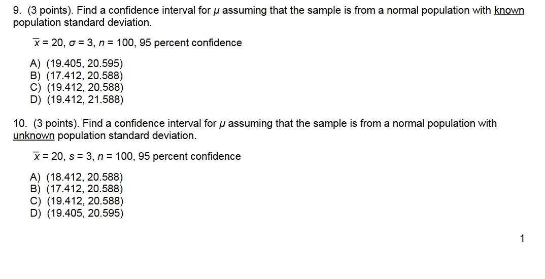 Solved (3 ﻿points). ﻿Find a confidence interval for μ | Chegg.com