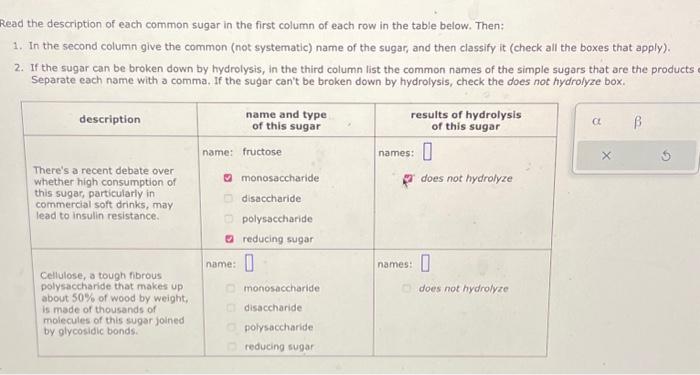 Solved read the description of each common sugar in the | Chegg.com