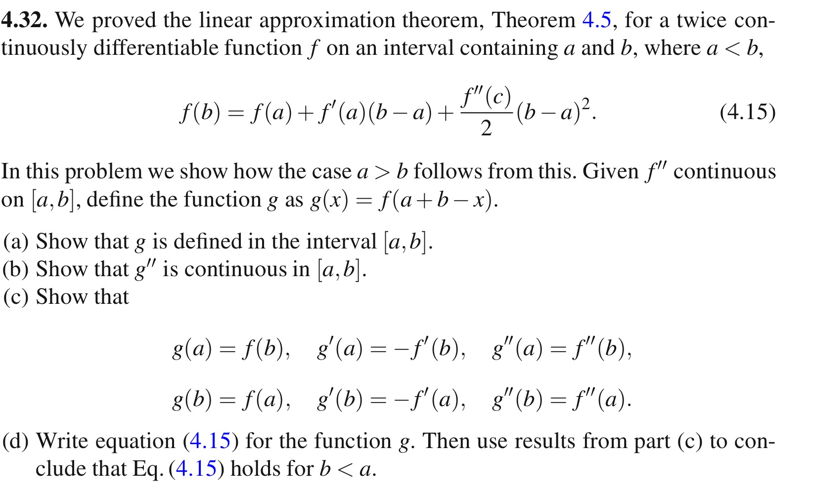 Solved 4.32. ﻿We proved the linear approximation theorem, | Chegg.com