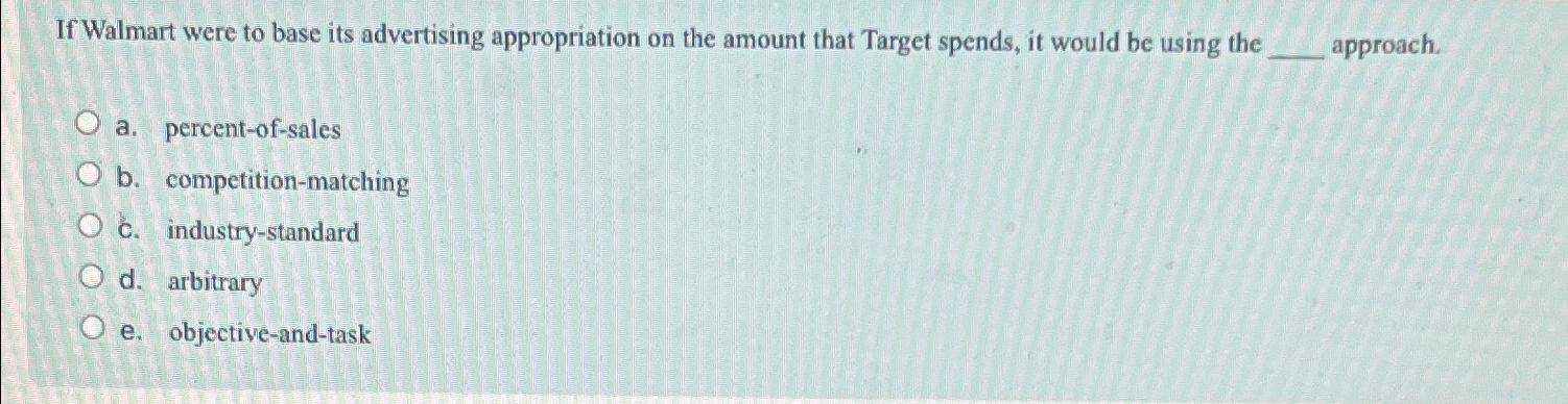 Solved If Walmart were to base its advertising appropriation | Chegg.com