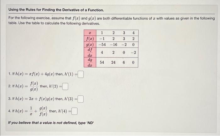 Solved For the following exercise, assume that f(x) and g(x) | Chegg.com