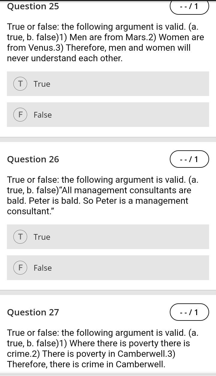 Solved Question 25 --/1 True or false: the following | Chegg.com