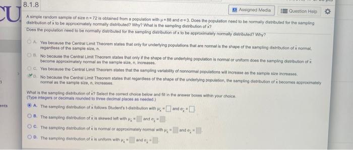 Solved SU 8.1.8 Assigned Media Question Help A simple random | Chegg.com