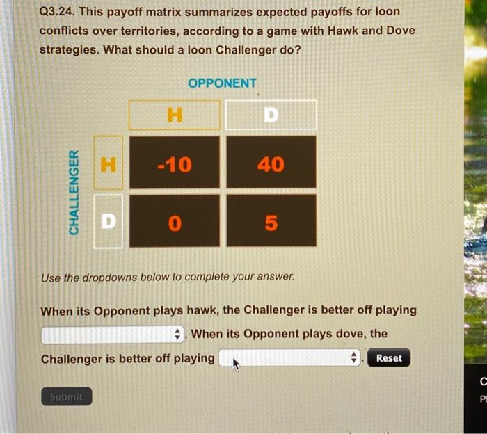 Solved Q3.24. This payoff matrix summarizes expected payoffs