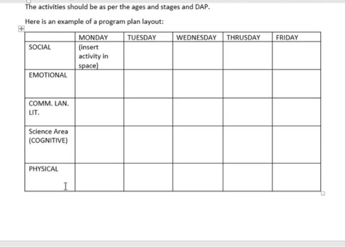 Directions: In groups of 2, design a Program Plan on | Chegg.com