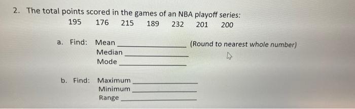 Solved 2. The total points scored in the games of an NBA | Chegg.com