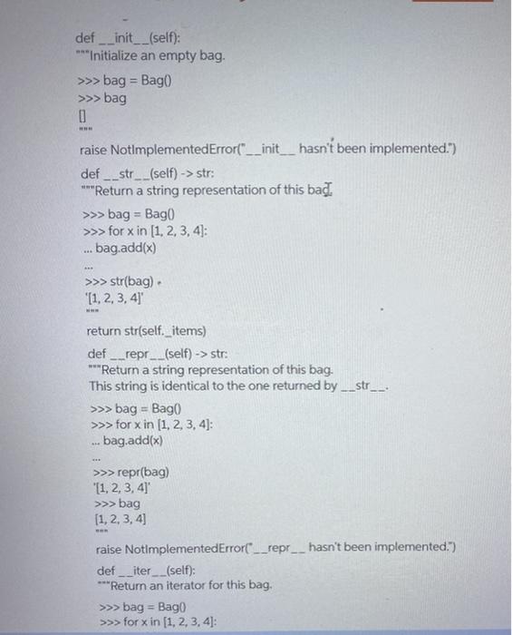 Solved: Class Bag:def __init__(self):"""Initialize An Empt  