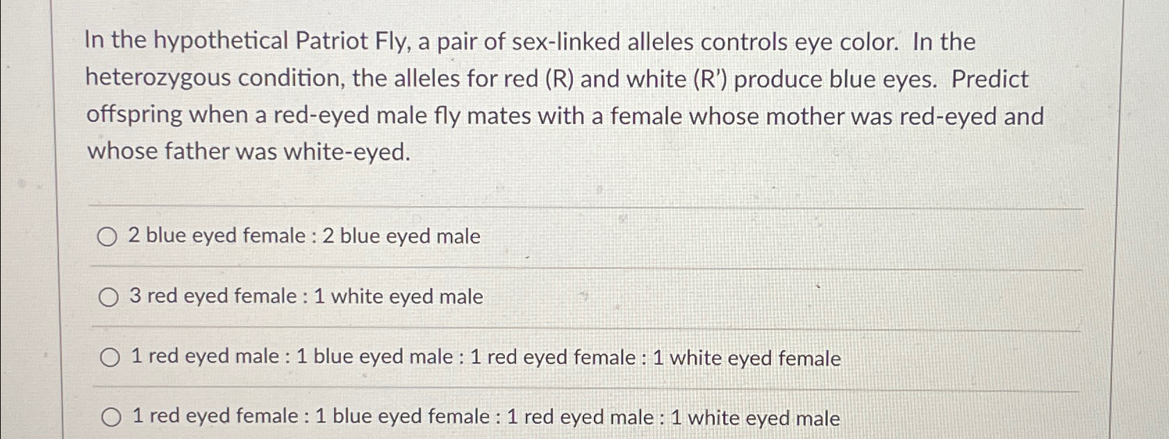 Solved In the hypothetical Patriot Fly, a pair of sex-linked | Chegg.com