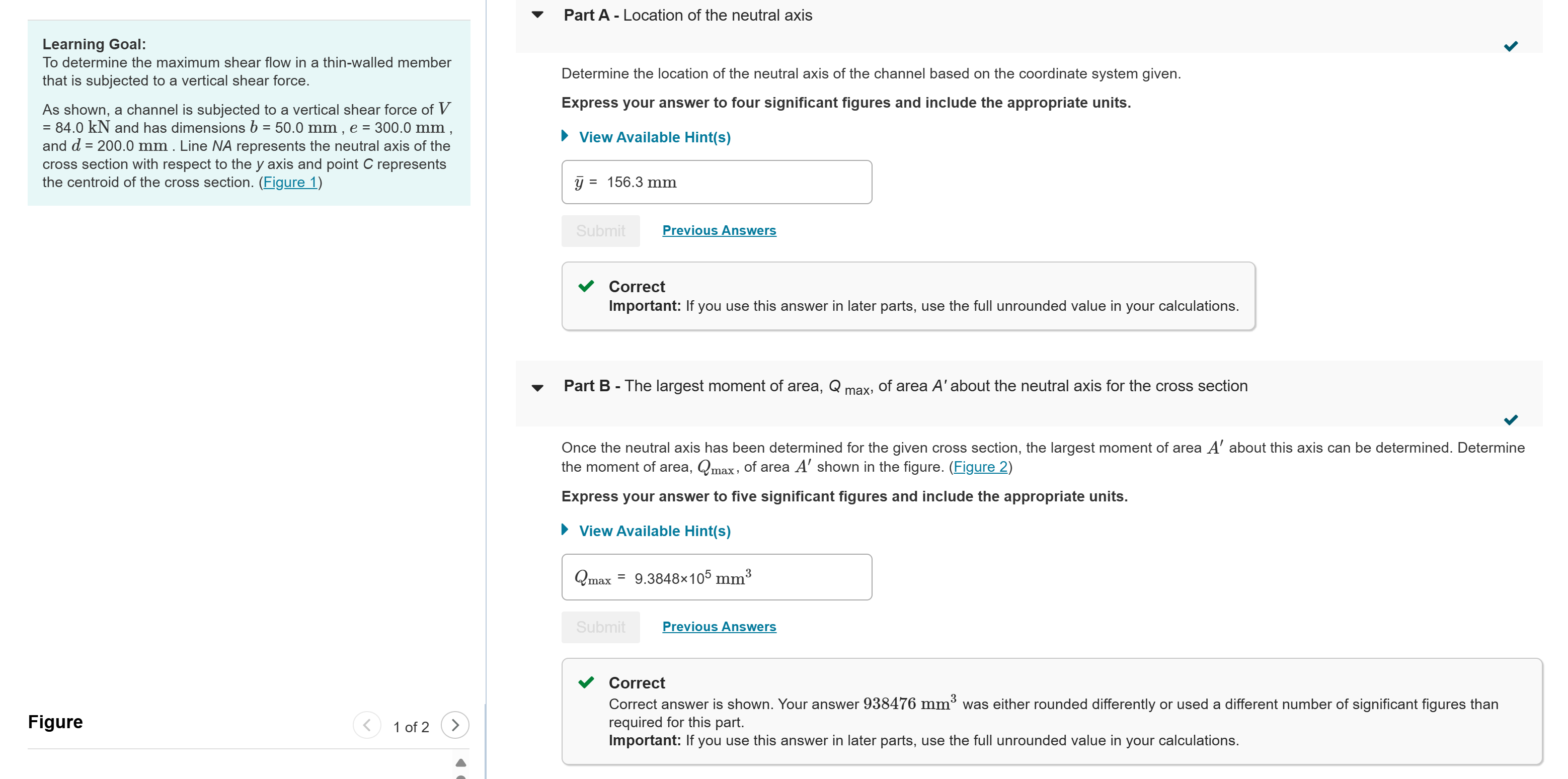 Solved Part A - ﻿Location of ﻿the neutral axis Learning | Chegg.com