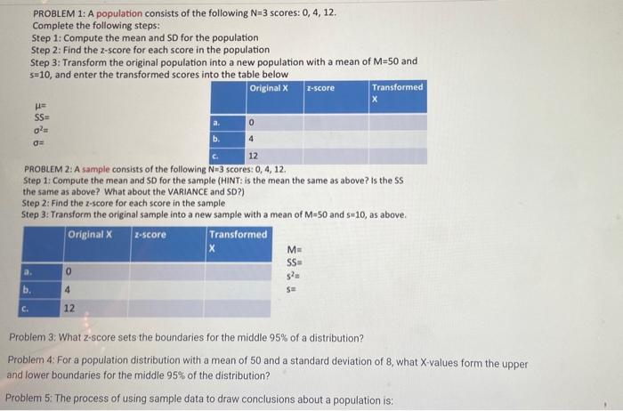 Solved PROBLEM 1: A population consists of the following N=3 | Chegg.com