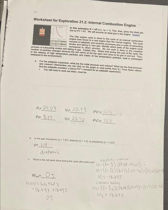 Solved Worksheet for Exploration 21.2: Internal Combustion | Chegg.com
