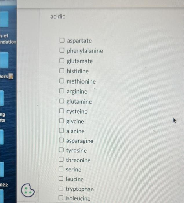 Solved Select the amino acids that apply to the following | Chegg.com