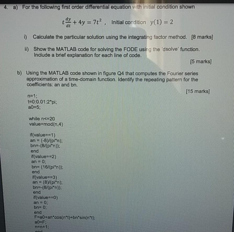 Solved 4. a) For the following first order differential | Chegg.com