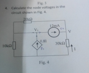 [Solved]: Fig. 3 4. Calculate the node voltages in the circu