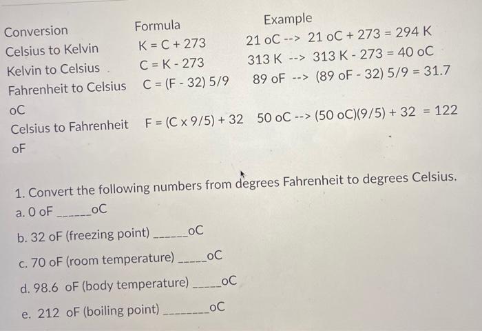 Solved Conversion Formula Example Celsius To Kelvin K C Chegg Com