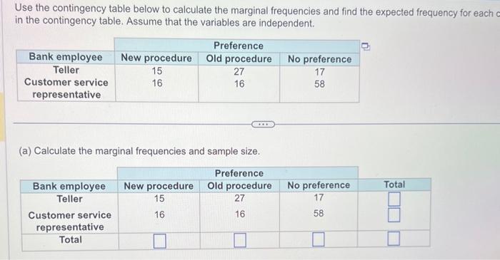Solved Use the contingency table below to calculate the | Chegg.com