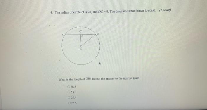 Solved 4. The radius of circle Ois 28, and OC -9. The | Chegg.com