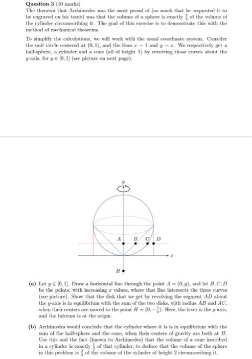 Solved Question 3 (10 marks) The theorem that Archimedes was | Chegg.com