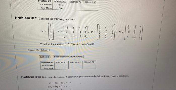 Solved Problem #7: Consider the following matrices | Chegg.com