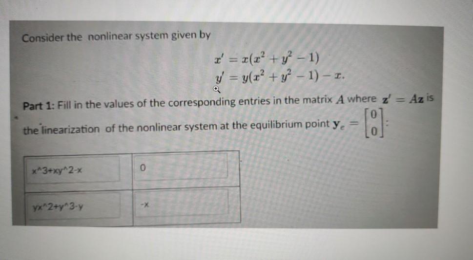 Solved Consider the nonlinear system given by x = x (x² + y | Chegg.com