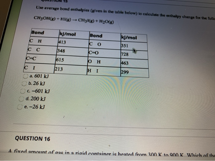 Solved Use Average Bond Enthalpies (given In The Table | Chegg.com