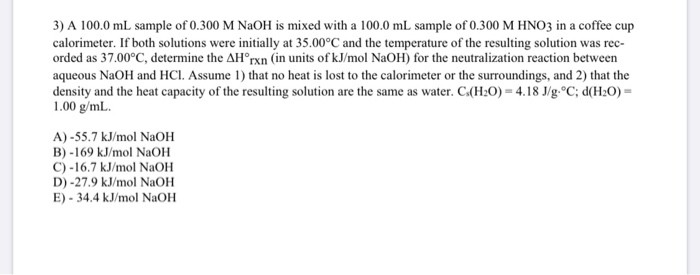 Solved 3) A 100.0 mL sample of 0.300 M NaOH is mixed with a | Chegg.com