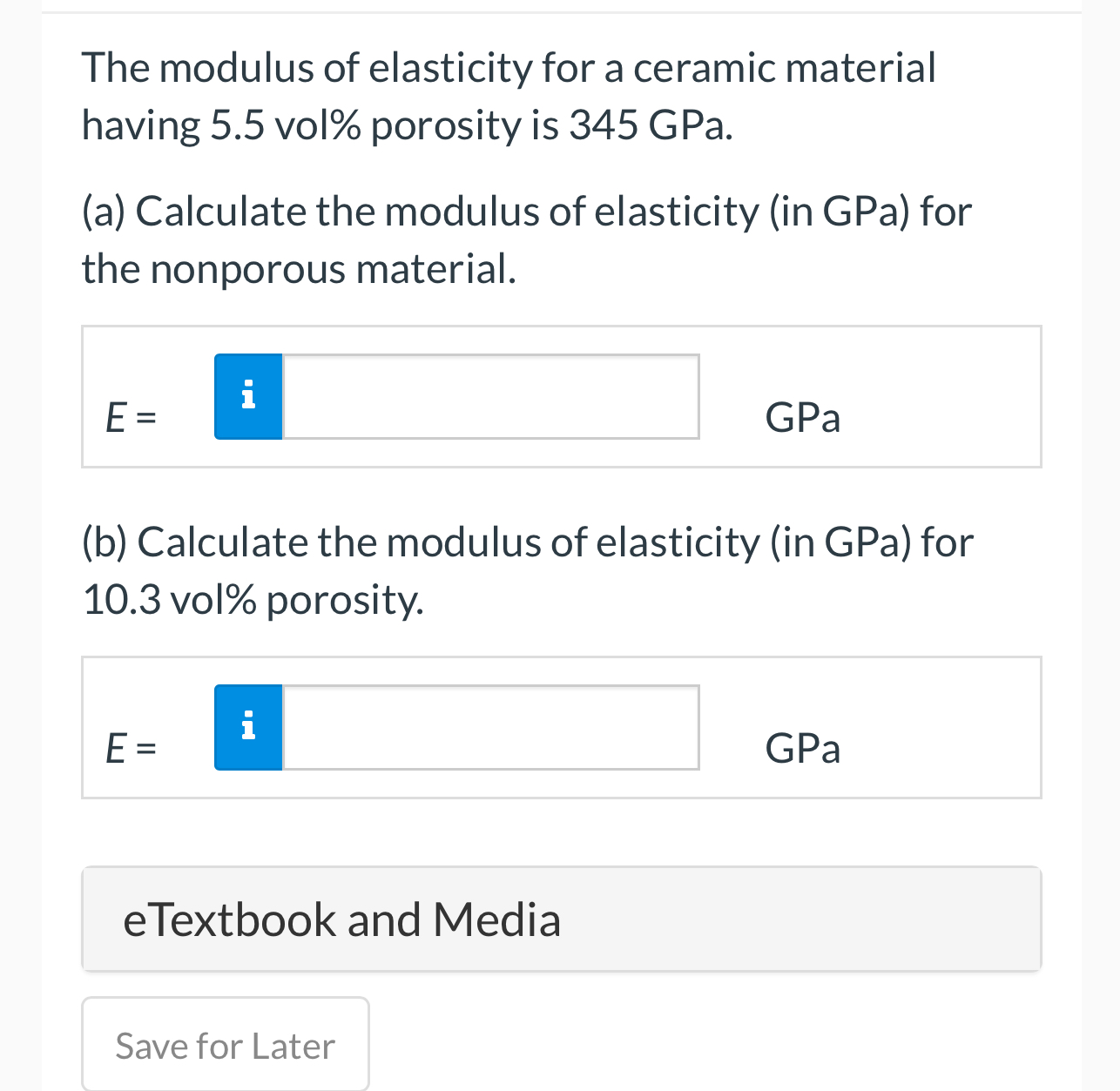 Solved The modulus of elasticity for a ceramic | Chegg.com