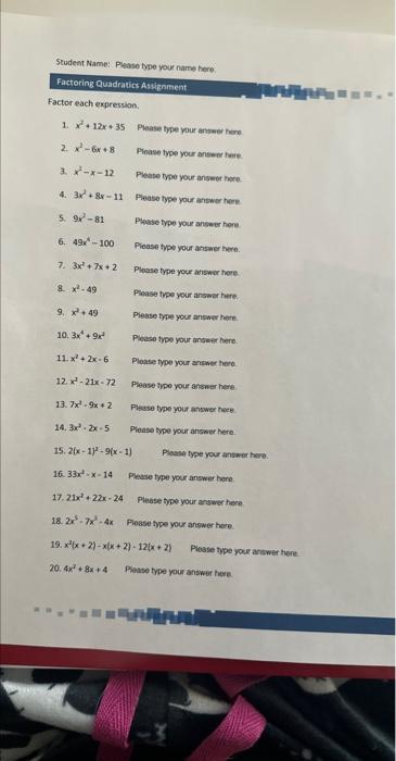 factoring quadratics assignment