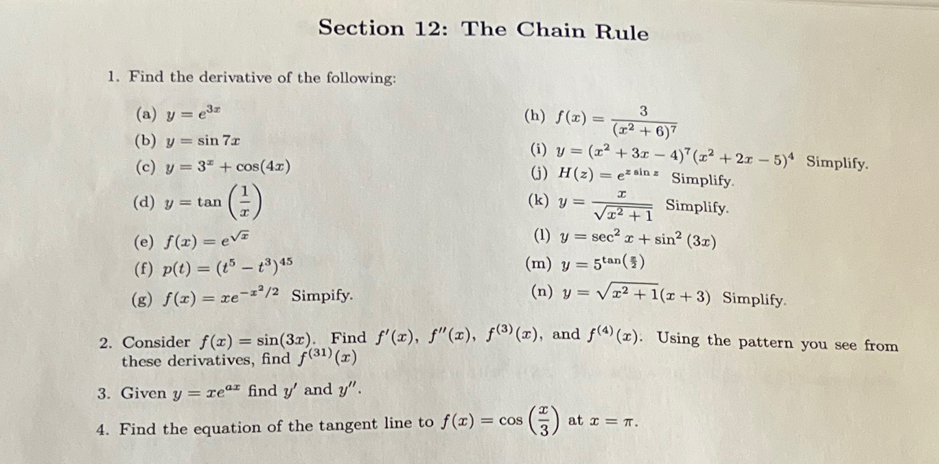 Solved Section 12: The Chain RuleFind the derivative of the | Chegg.com
